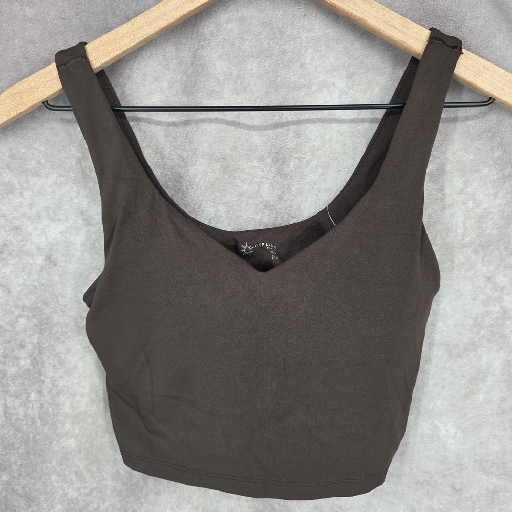 Offline by Aerie Real Me Low Key Longline Sports Bra/Crop Top Size Small Brown
